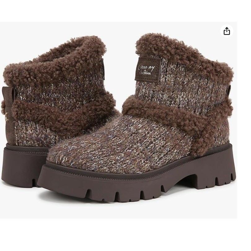 SAOLA Stivaletti Circus NY Clare in maglia con bordo in pelliccia sintetica suola a strappo marrone da donna taglia 6