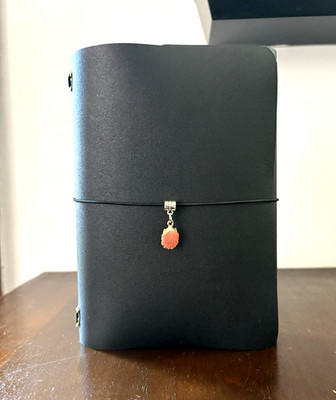 LOUISE CARMEN LIKE DIY LEATHER JOURNAL TRIFOLD COVER B6 BLACK W/ SHELL CHARM NEW
