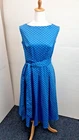 Grace Karin Blue Polka Dot Vintage Dress with belt Size Large