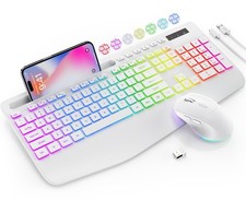 Wireless Keyboard and Mouse Combo, 9 Backlit Effects, Wrist Rest, Phone Holde...