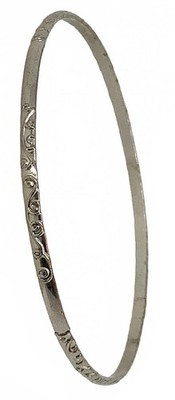 Vintage Silvertone Etched Scroll Bangle Bracelet Slim Stacking Art Deco Style