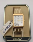NOS Vintage Seiko Tank Gold Tone White Roman Dial Quartz Men's Dress Watch