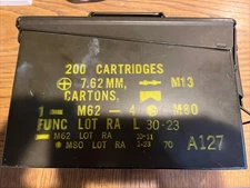 VTG Military Ammo Box Can Crate 200 Cartridges SCF 7.62mm M13 Cartons M60-M73