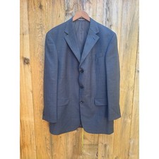 Oscar de la Renta Mens 42L Wool Blazer Blue Grey Houndstooth Sport Coat 3618