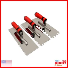 3pc Square Notched Trowel Set Stainless Steel Masonry Hand Tools for Tile Work