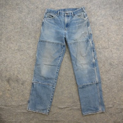Dickies Men's Light Wash Blue Denim Carpenter Double Knee Jeans 32x30
