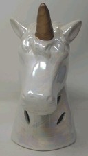 White  Gold Ceramic 7" Unicorn Table Lamp Or Nightlight Figurine