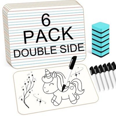 6 Pack Small White Board with Lines 9 x 12 Inch Double Sided Mini Dry Erase B...