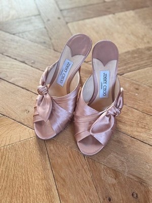 JIMMY CHOO Ribbon Silk Heel Sandals Mules Pumps Shoes Women Size 36 1/2 Genuine 