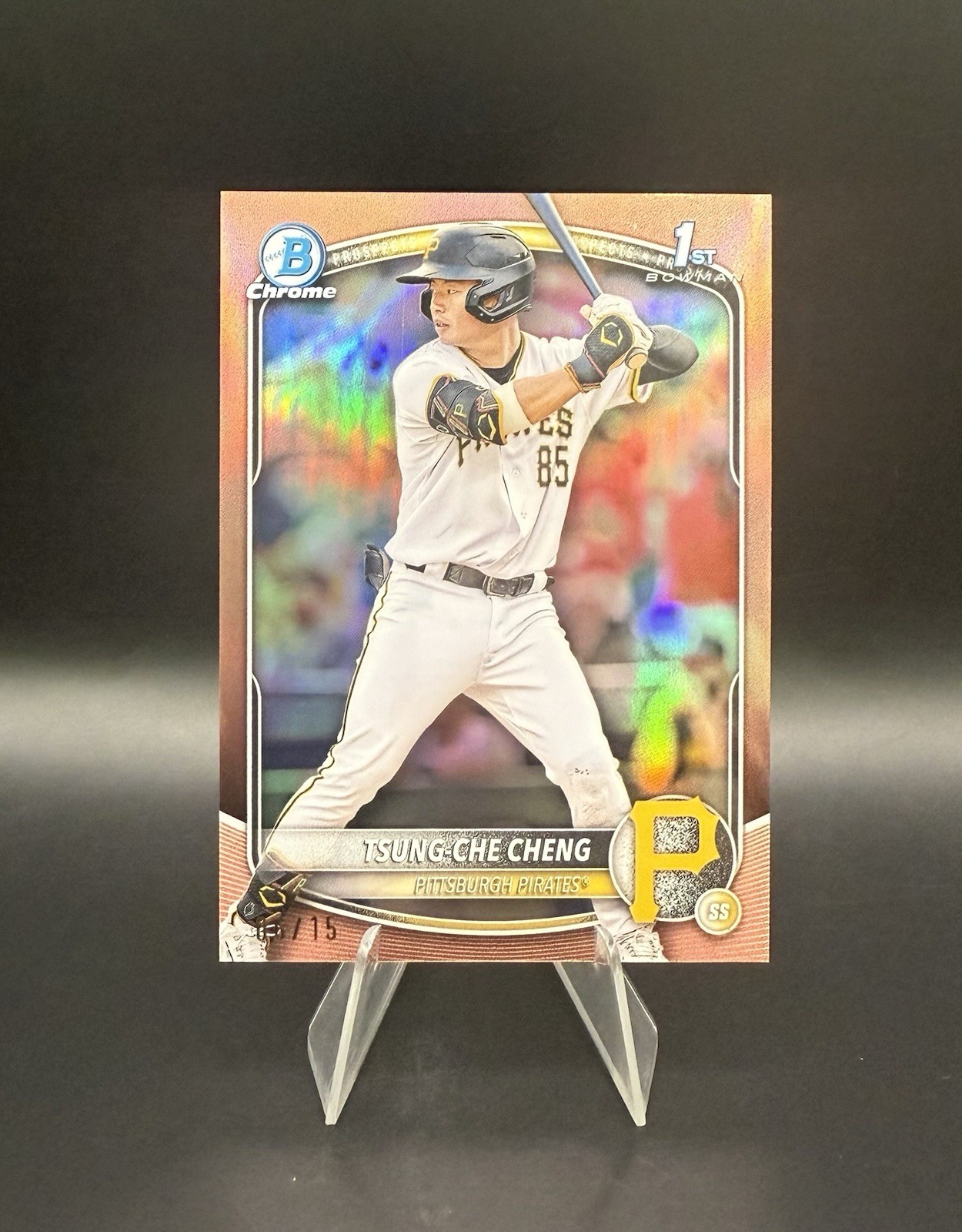 2025 Bowman #BCP-95 Tsung-Che Cheng Rose Gold Chrome Refractor 6/15 SSP