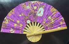 Fan Thai Folding Pink Red Flowers Hand Bamboo Thailand Decor    39
