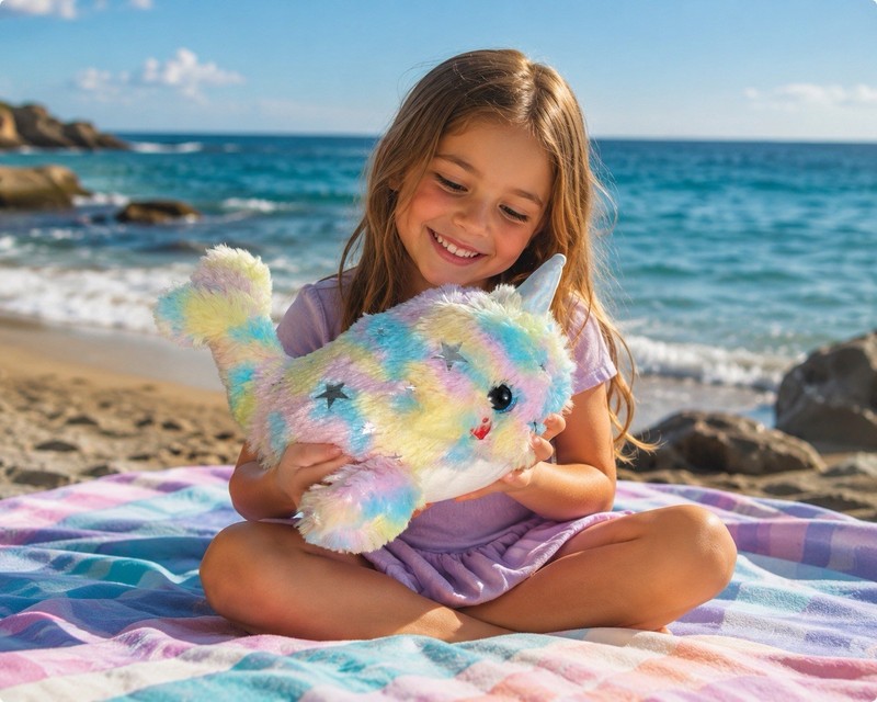 10”Pastel Kids Rainbow Unicorn Narwhal Whale Silver Sparkle Horn, Stars Plush