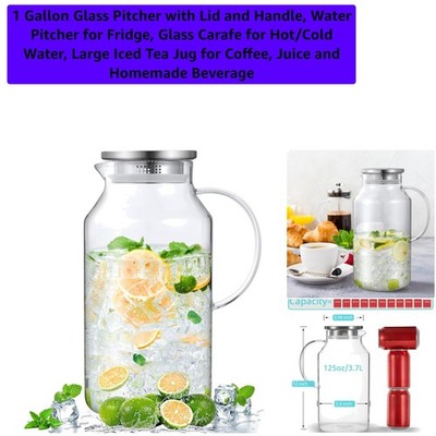 Durable 1 Gallon Glass Pitcher with Drip-Free Spout - Perfect for Iced Tea