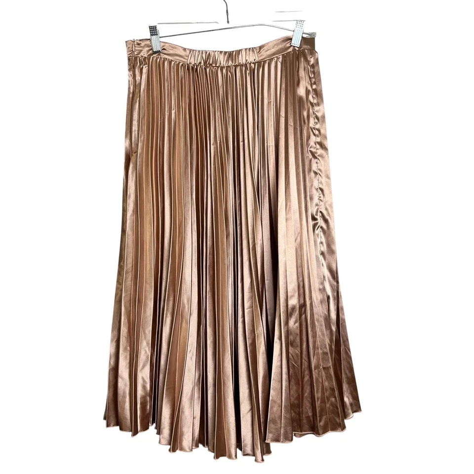 Falda midi plisada acorde satinada Allegra K champán dorada cintura elástica L Foto 4 de 4