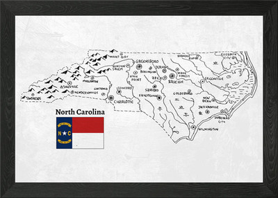 Handgezeichnete Karte von North Carolina gerahmtes Wandbild Poster Leinwanddruck Bild