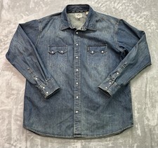 Cinch Shirt Men  s Large Blue Denim Pearl Snaps Saw Tooth Western Rodeo Cowboy