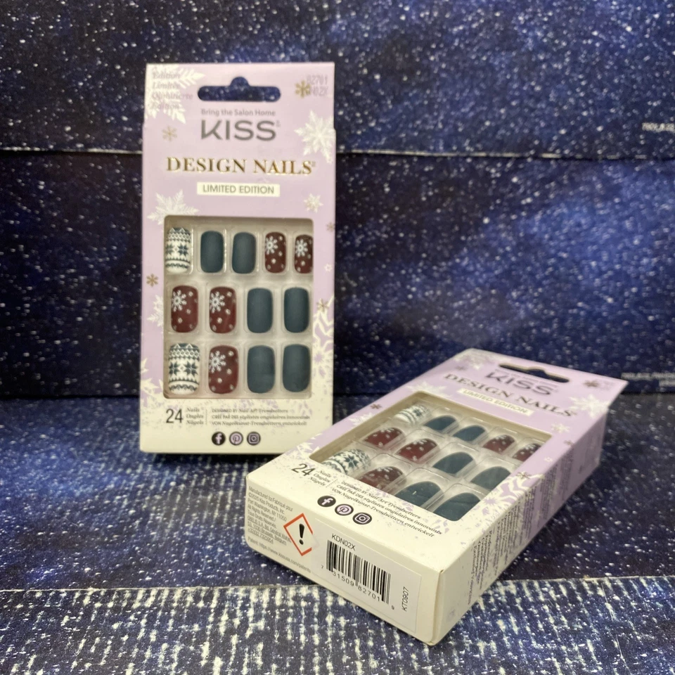 Pack 2 - Uñas Diseño Kiss Edición Limitada 24 Uñas/PK. COPO DE NIEVE/verde y rojo Foto 3 de 3