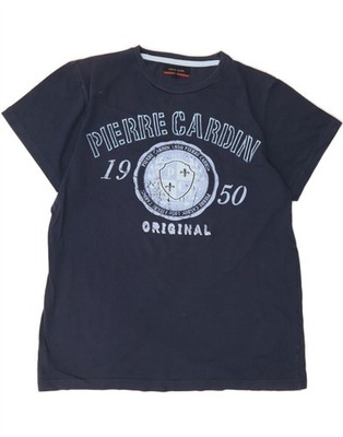 PIERRE CARDIN Herren Grafik T-Shirt Oberteil Large Navy Blau Baumwolle KR13
