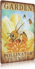 Vintage Garden Signs Pollinator Friendly Bee Retro Yard Tin Metal Signs
