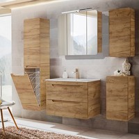 BademöBel Komplett Set Wotaneiche Hochschrank HäNgeschrank Unterschrank GäSte-Wc