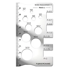 Diameter And Pitch Measuring Ruler M12 Stainless Steel Screw Sizing Tool Ruler