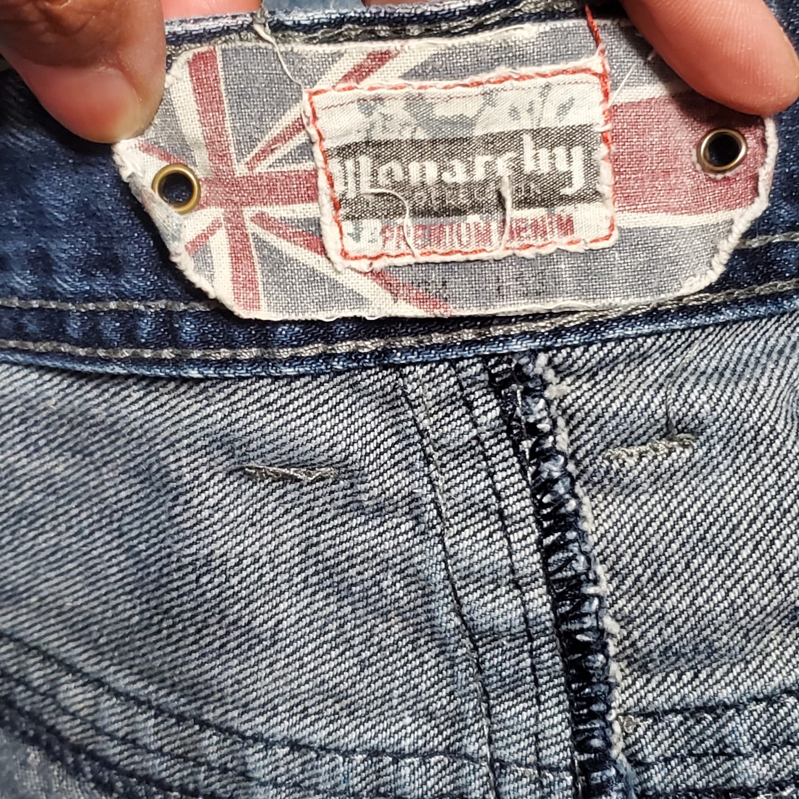 Vintage Monarchy Denim Jeans Mens 34 Blue Distressed Grunge Punk Rock Biker Y2K image 4