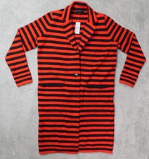 NWT Ann Taylor Women's Small Petite Cardigan Red Navy Blue Stiped Long Striped