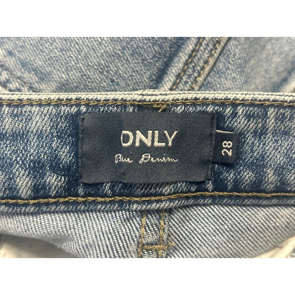 Pantalones de mezclilla para mujer ONLY azul cintura alta lavado medio pierna recta talla 28 Foto 4 de 4