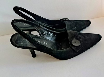 Apostrophe Black Suede Slingback Heels Size 6.5 Shoes Party/Casual/