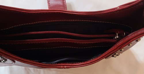 Vintage GUESS Red Leather Hobo Bag Handbag Purse Silver Latch Studs Western - Picture 5 of 5