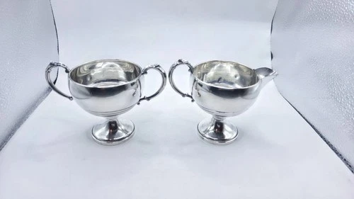 925 Lunt Sterling Silver Weighted .925  Creamer And Open Sugar-3 1/2"-228 Gm