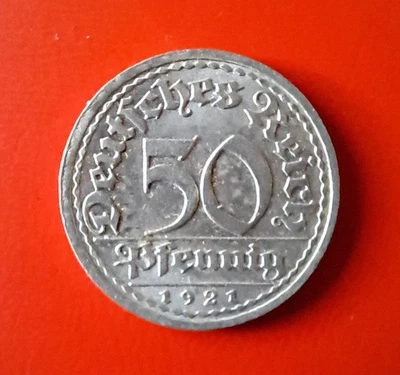 1921 - F Deutsches Reich Weimarer Republik 50 Pfennig Münze sehr schön #7 - Bild 1 von 2