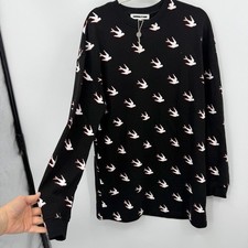 ALEXANDER MCQUEEN  Printed French Cotton-Terry Mini Dress Size S swallow bird