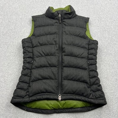 Ibex Puffer Vest Women Small Gray Green Wool Blend Goose Down Quilted Full Zip