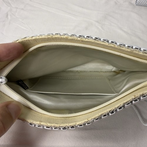 Cartera de noche vintage de malla metálica blanca con correa de cadena y billetera a juego - Imagen 7 de 12