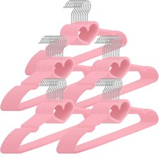50 Pcs Pink Velvet Heart Hangers, Non-slip Felt Clothes, Heavy Duty Sturdy He...