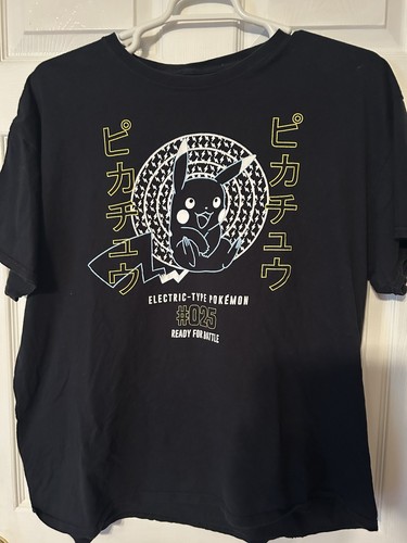 Pokémon Japanese Pikachu Sz 2XL Faded Black T-Shirt Ready For Battle #025 Uni
