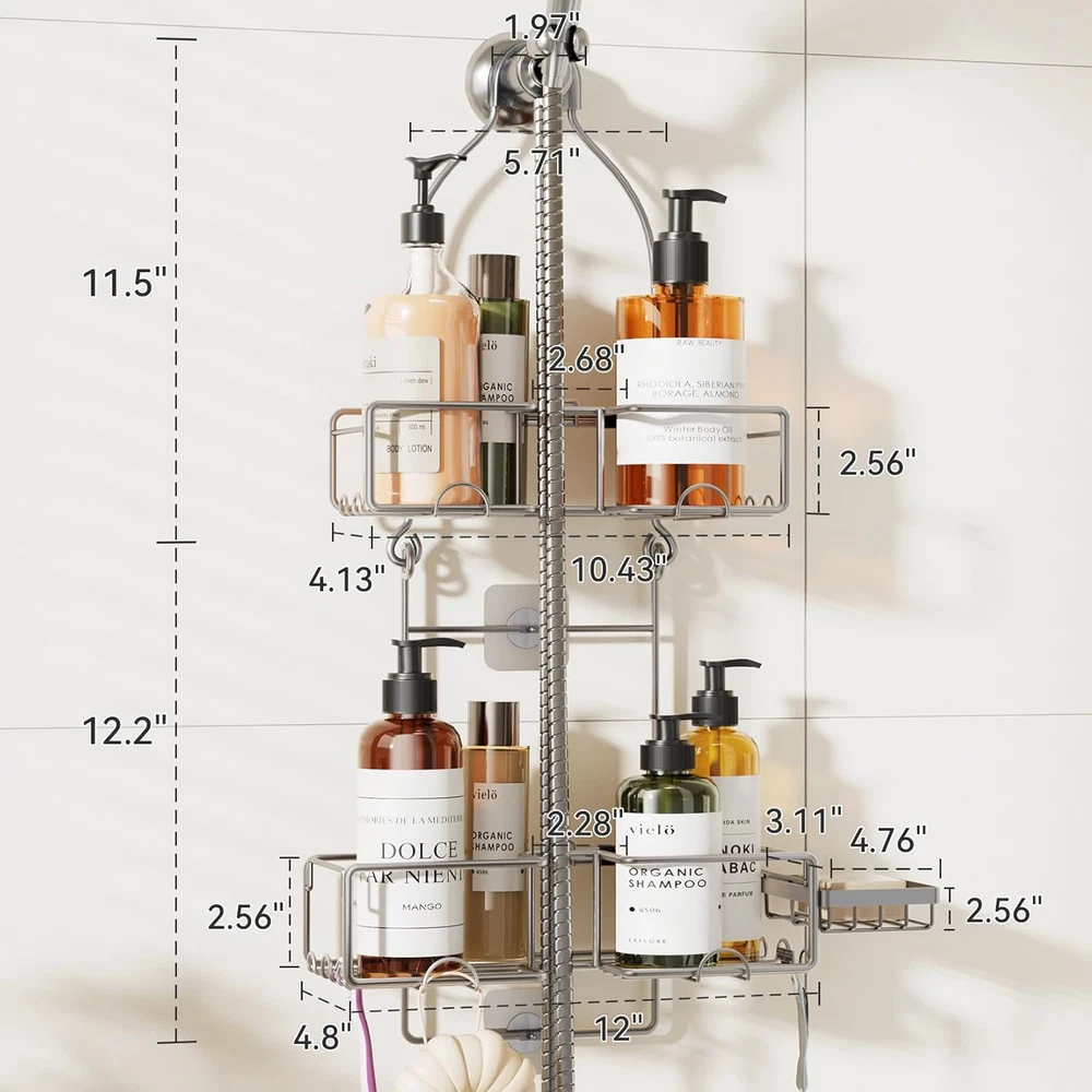 Shower Caddy Hanging Adjustable over the Shower Head Organizer Rustproof Bathroo