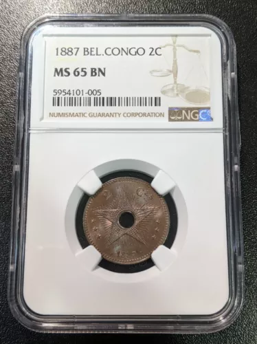 1887 MS65 BN Belgian Congo 2 Centimes NGC KM 2 
