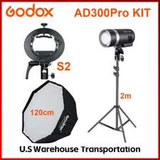 US Godox AD300pro 2.4G TTL HSS Outdoor Flash,120cm Softbox bracket,2m Stand KIT