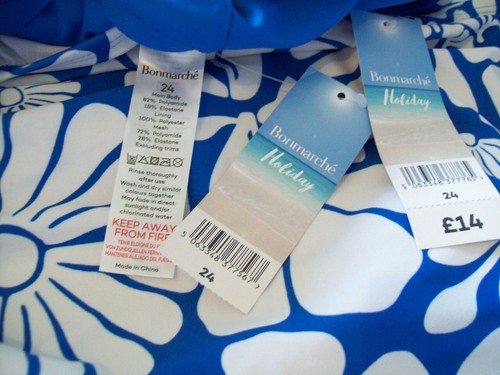 BONMARCHE TANKINI BIKINI SET SIZE 24, Blue White Floral Ruched 2 piece Swim Set - Picture 10 of 15