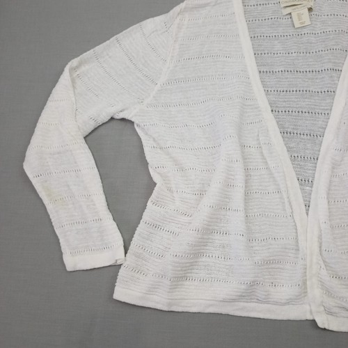 Cynthia Rowley Women Jacket Top White Linen Knit Cardigan Long Sleeve Size L - Picture 2 of 9