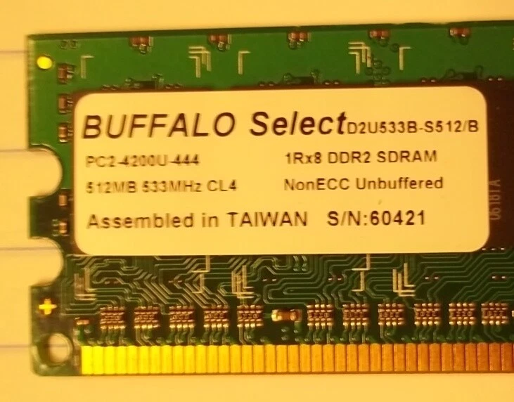 Buffalo D2U533B-S512 512MB PC2-4200 DDR2-533MHz non-ECC 240-Pin 1.8V DIMM - Image 3 of 4
