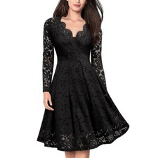 Women's Wedding Guest Cocktail Party Semi Formal Wrap V Neck Lace Dress M