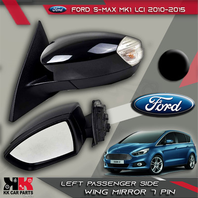 FORD S-MAX MK1 2010-15 LEFT PASSENGER SIDE WING MIRROR 7 PIN BLACK PUDDLE LIGHT.
