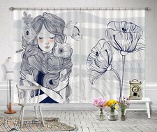 3D Hand Drawn Girl ZHUA3318 Photo Curtain Window Blockout Fabric Amy 2023