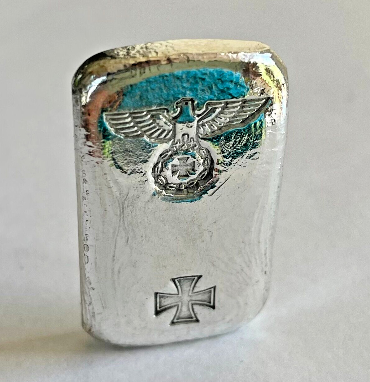 "1871" style Iron cross German Eagle 1 oz SILVER hand poured bar 999 one ounce