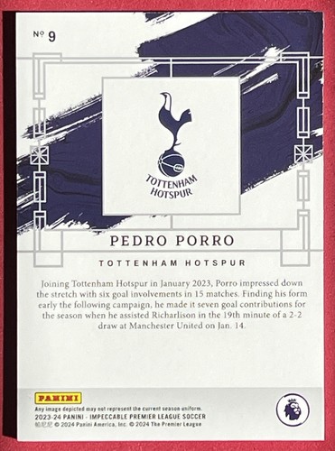 2023-24 Panini Impeccable Premier League #9 Pedro Porro 06/10 Tottenham Hotspur - Picture 2 of 3