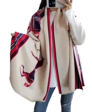 LARGE MULTI COLOURED PASHMINA SCARF/SHAWL/WRAP WITH HORSE PATTERN AND FRINGE