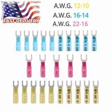 50-100pcs Insulated Electrical Heat Shrink Fork Spade Crimp Terminal Connector